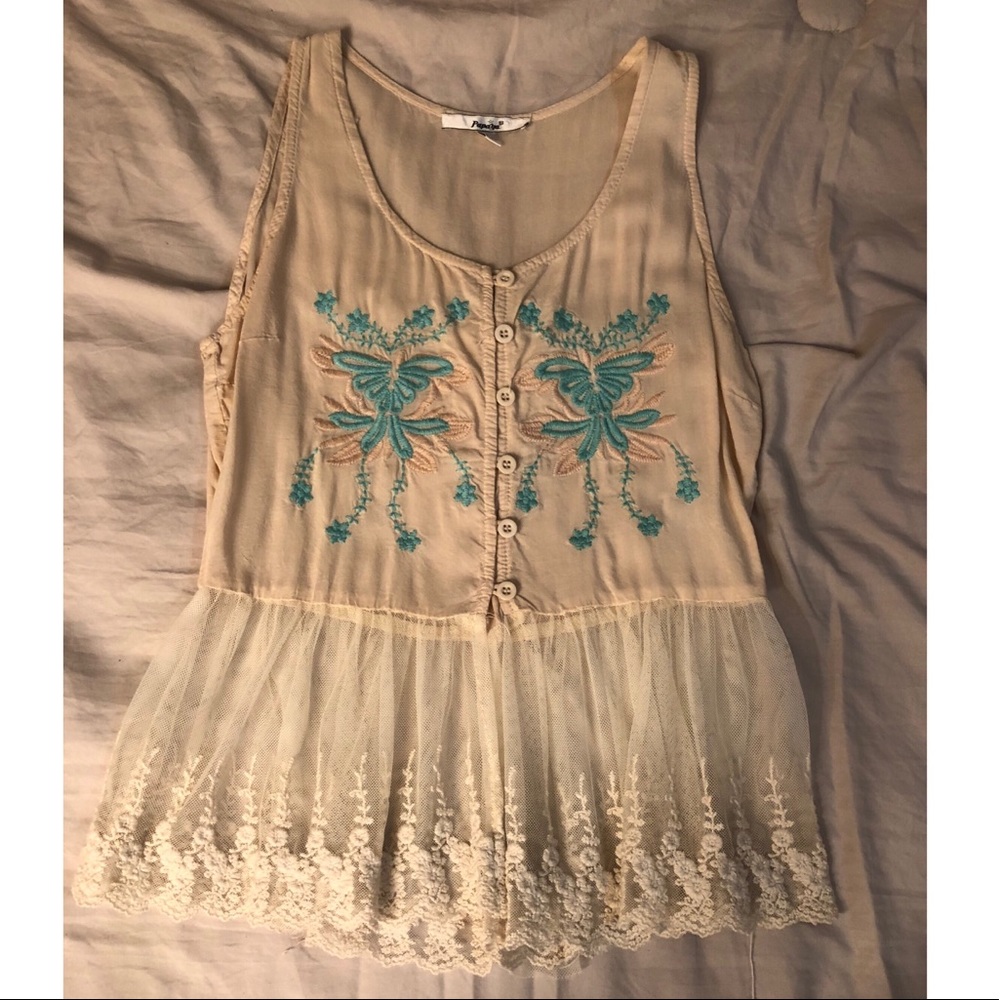 Cream & Turquoise Blouse